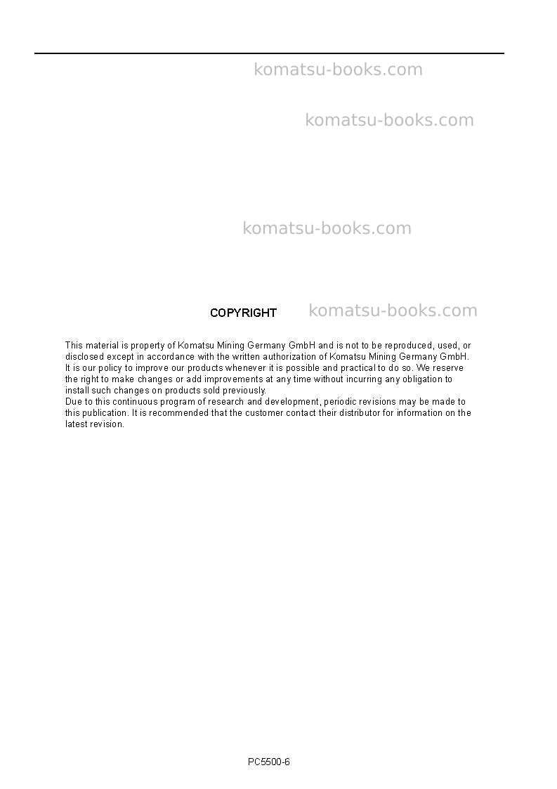 Komatsu pc5500e-6deu Operation manual cover Page 2 Komatsu pc5500e-6deu Operation manual cover Page 2