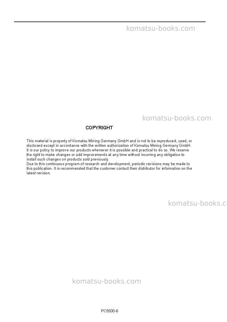Komatsu pc5500e-6deu Operation manual cover Page 2 Komatsu pc5500e-6deu Operation manual cover Page 2