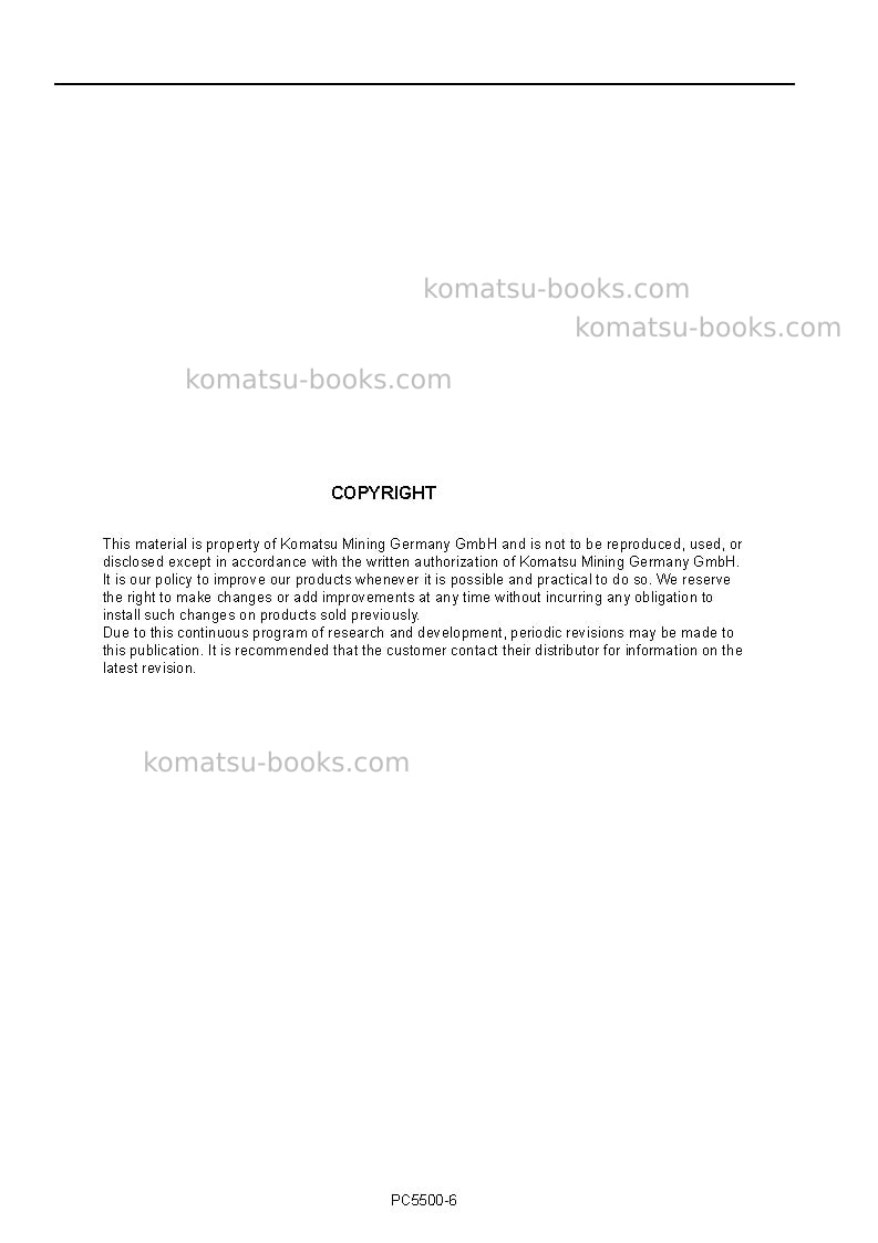 Komatsu pc5500e-6deu Operation manual cover Page 2 Komatsu pc5500e-6deu Operation manual cover Page 2