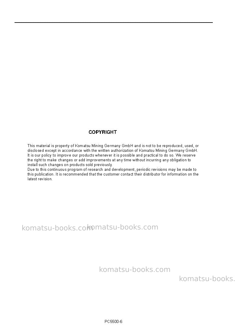 Komatsu pc5500e-6deu Operation manual cover Page 2 Komatsu pc5500e-6deu Operation manual cover Page 2