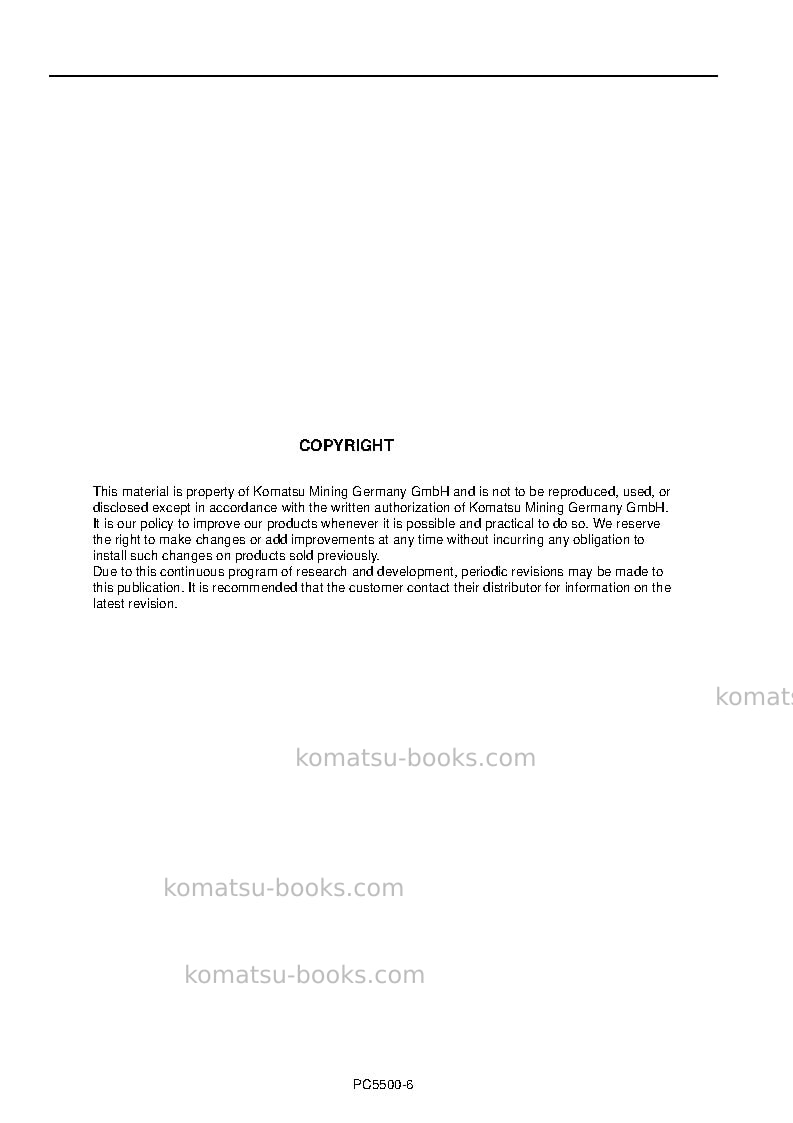 Komatsu pc5500-6deu Operation manual cover Page 2 Komatsu pc5500-6deu Operation manual cover Page 2