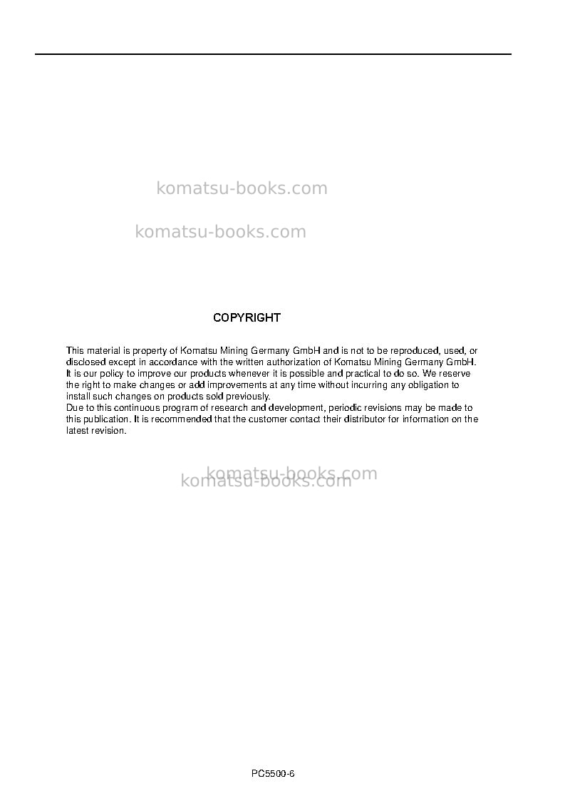 Komatsu pc5500-6deu Operation manual cover Page 2 Komatsu pc5500-6deu Operation manual cover Page 2