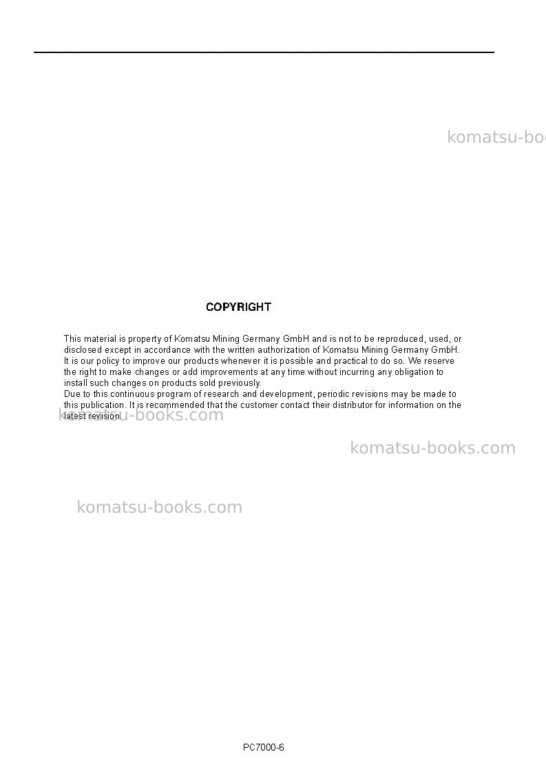 Komatsu pc7000-6deu Operation manual cover Page 2 Komatsu pc7000-6deu Operation manual cover Page 2