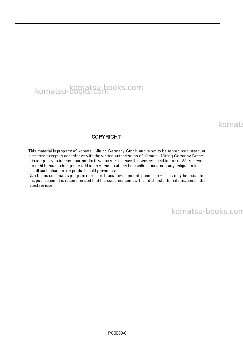 Komatsu pc3000-6deu Operation manual cover Page 2 Komatsu pc3000-6deu Operation manual cover Page 2