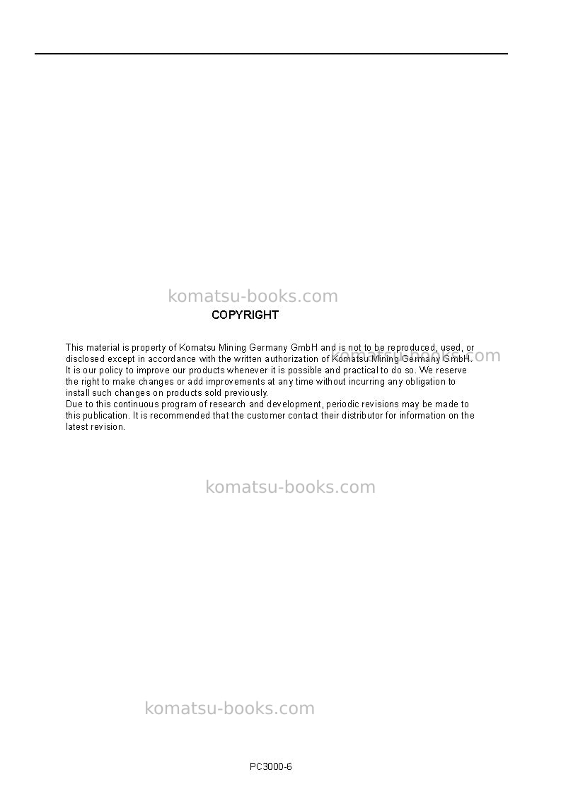 Komatsu pc3000-6deu Operation manual cover Page 2 Komatsu pc3000-6deu Operation manual cover Page 2