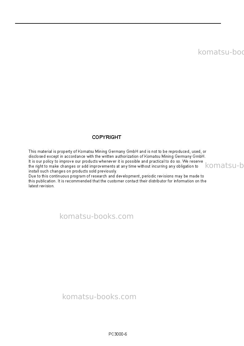 Komatsu pc3000-6deu Operation manual cover Page 2 Komatsu pc3000-6deu Operation manual cover Page 2