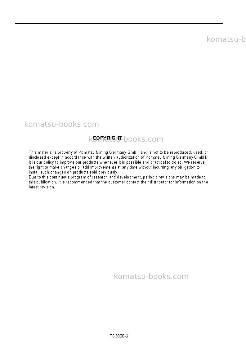 Komatsu pc3000-6deu Operation manual cover Page 2