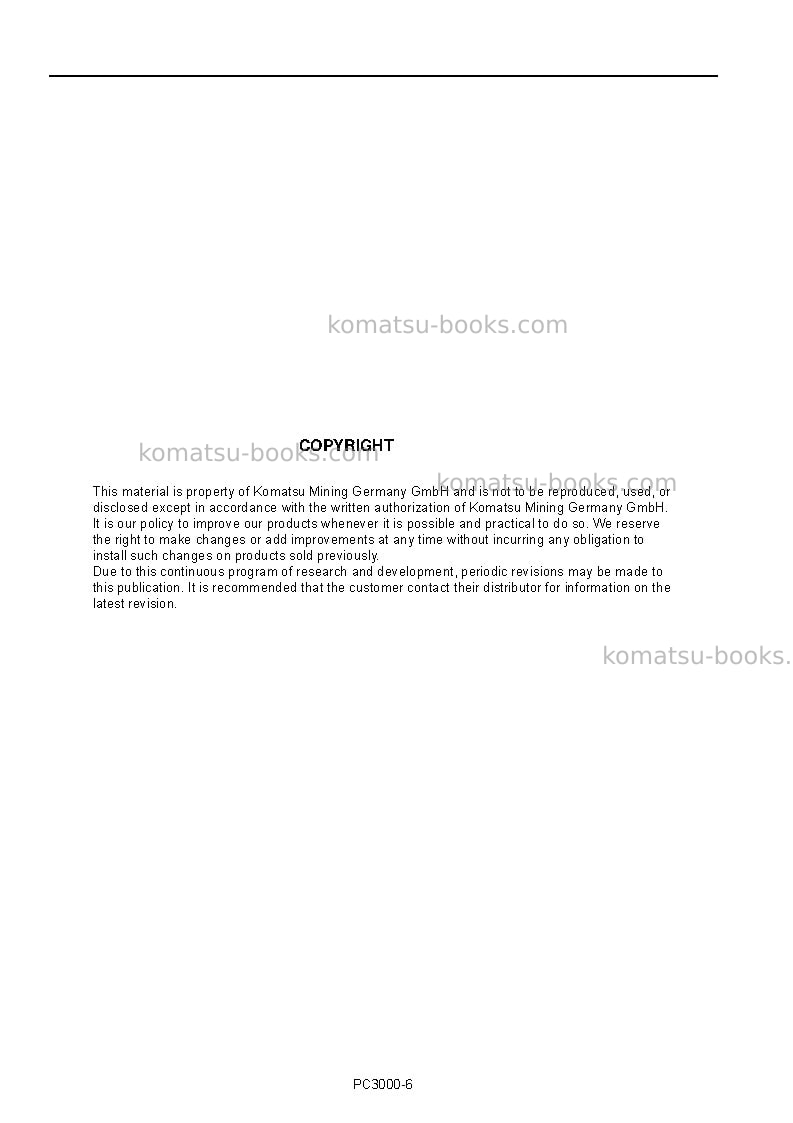 Komatsu pc3000-6deu Operation manual cover Page 2 Komatsu pc3000-6deu Operation manual cover Page 2