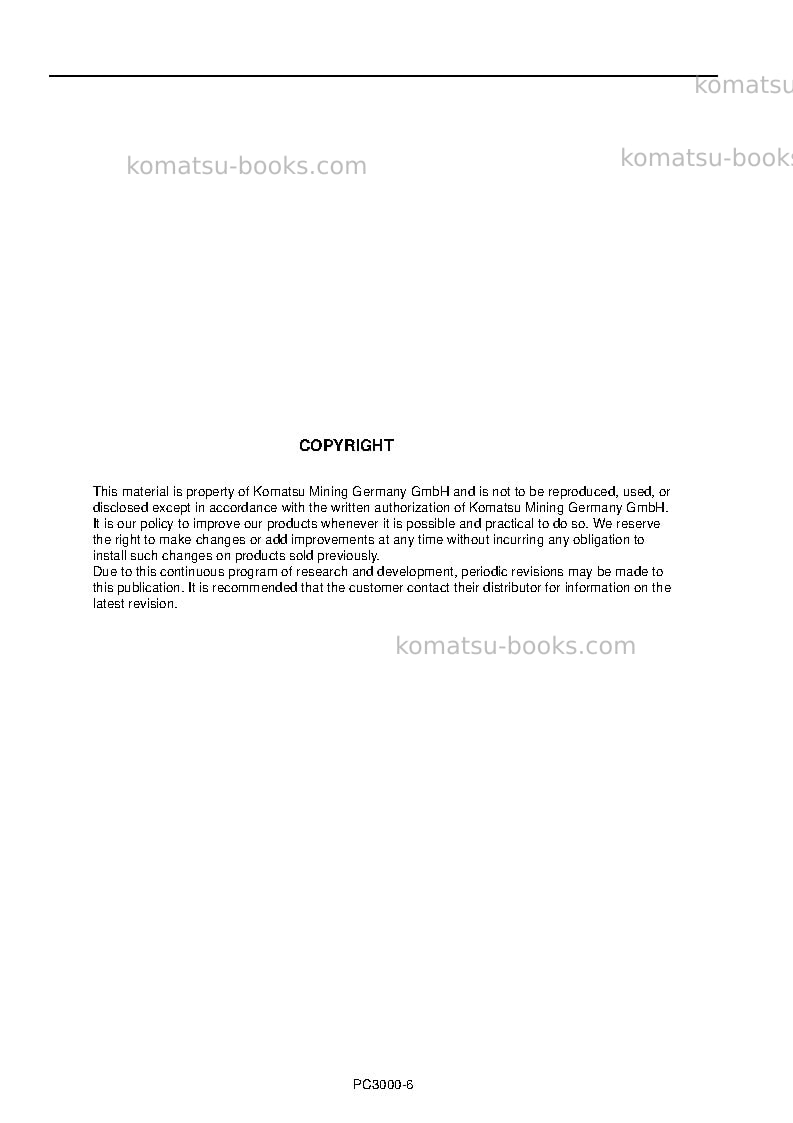 Komatsu pc3000-6deu Operation manual cover Page 2