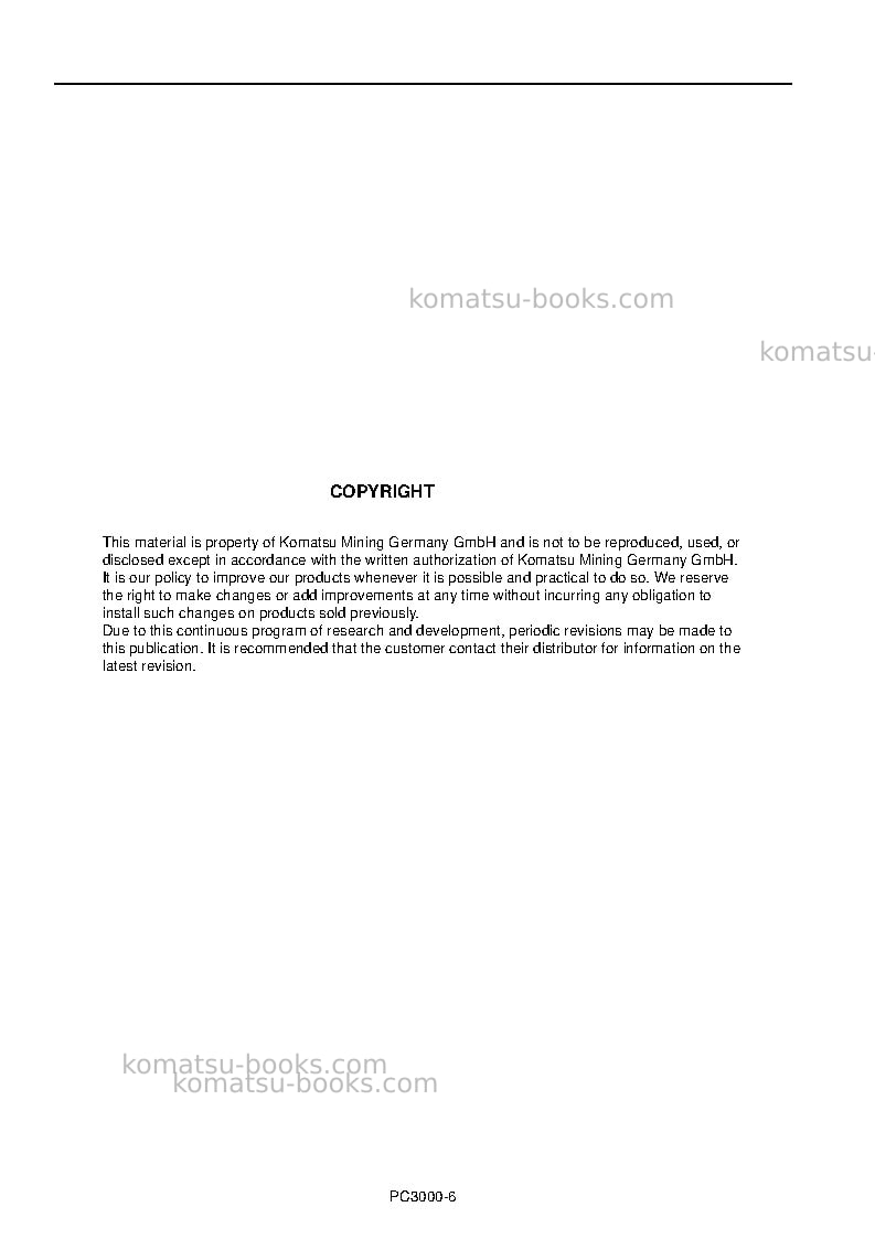 Komatsu pc3000-6deu Operation manual cover Page 2 Komatsu pc3000-6deu Operation manual cover Page 2
