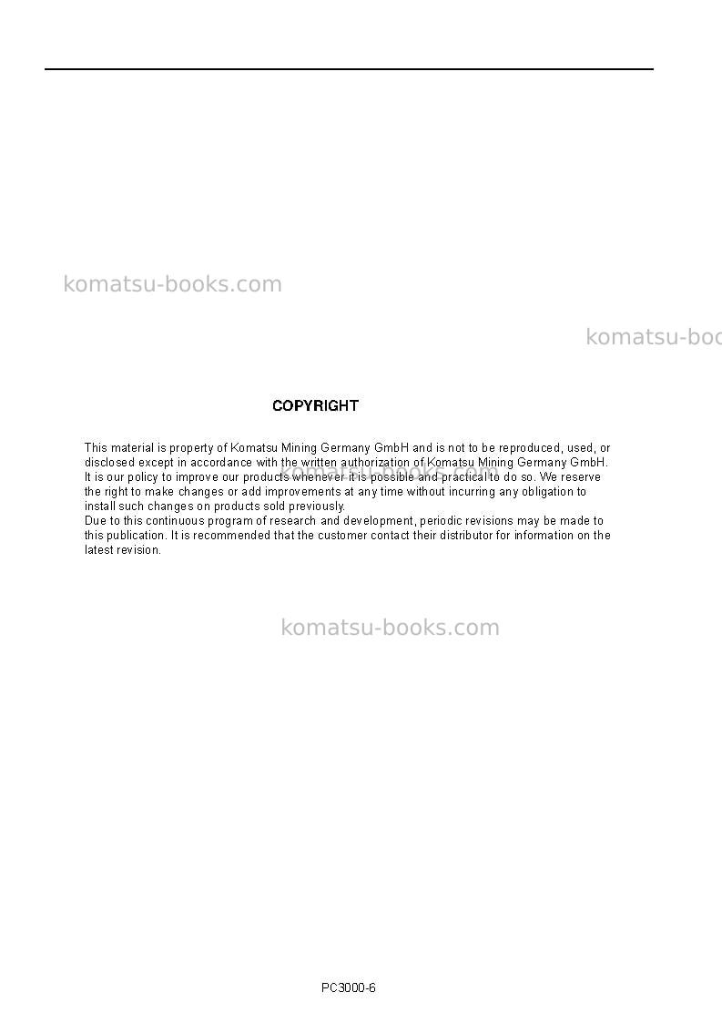 Komatsu pc3000-6deu Operation manual cover Page 2 Komatsu pc3000-6deu Operation manual cover Page 2