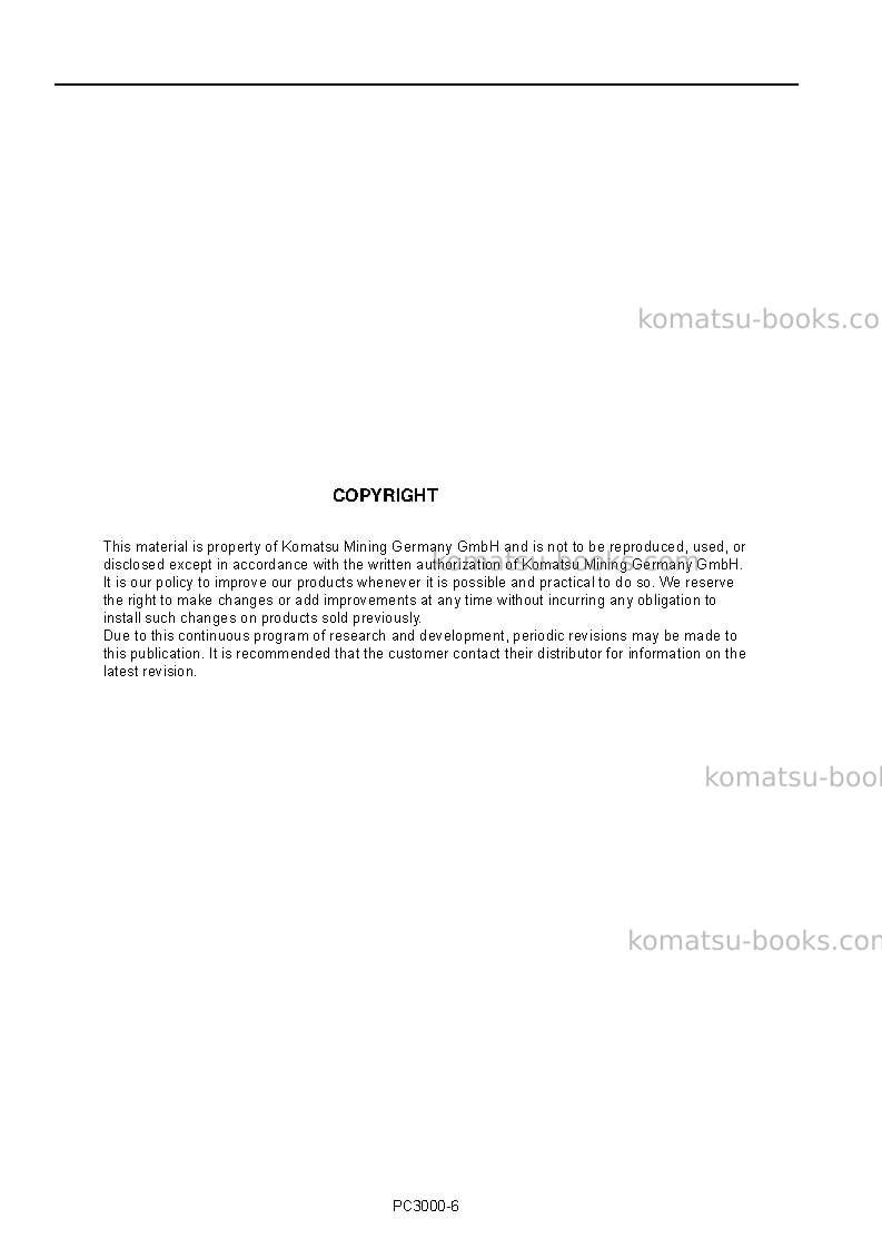 Komatsu pc3000-6deu Operation manual cover Page 2