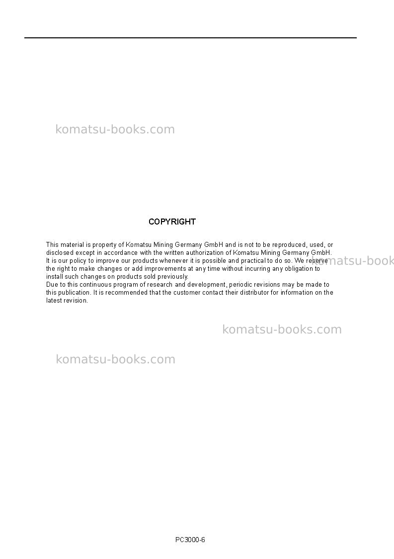 Komatsu pc3000-6deu Operation manual cover Page 2 Komatsu pc3000-6deu Operation manual cover Page 2