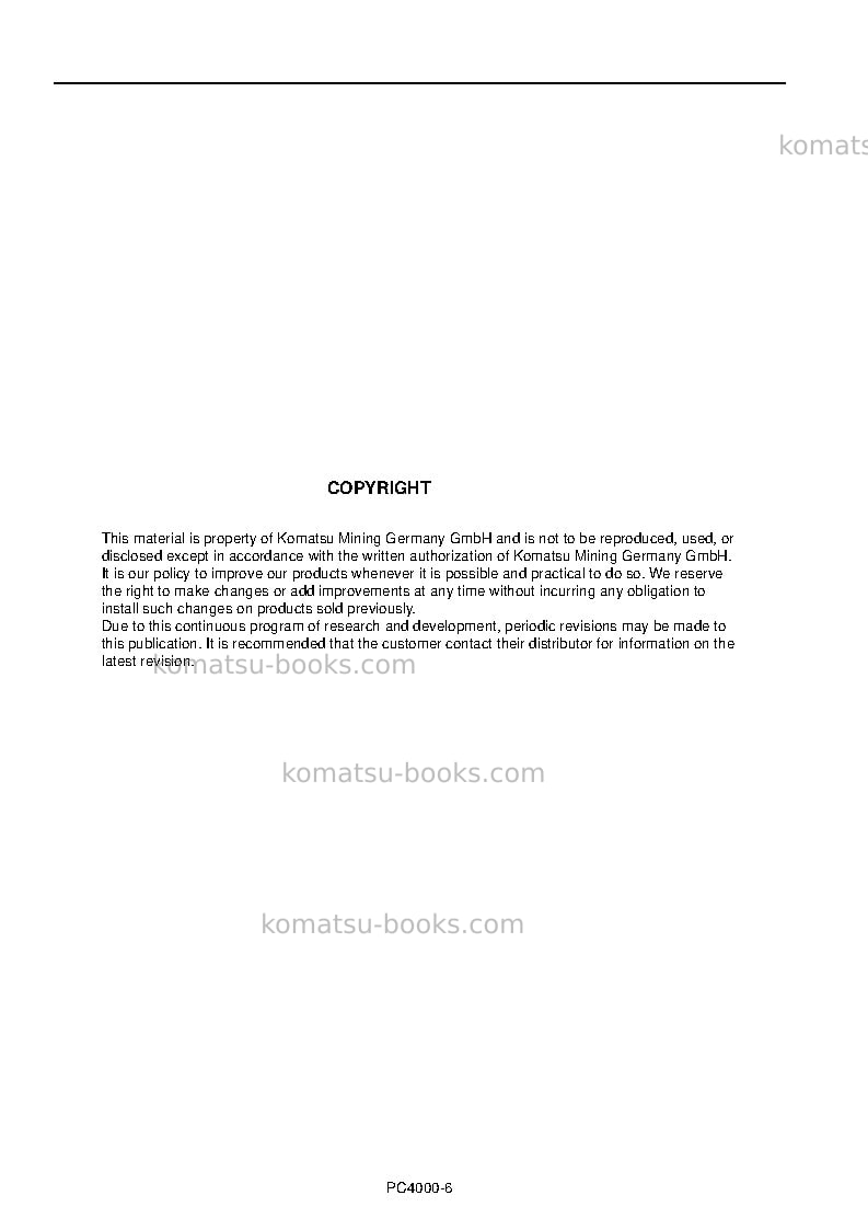 Komatsu pc3000-6deu Operation manual cover Page 2