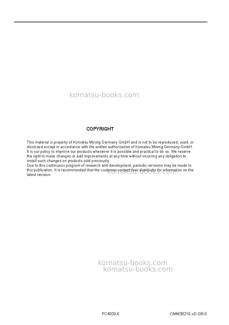 Komatsu pc4000-6deu Operation manual cover Page 2 Komatsu pc4000-6deu Operation manual cover Page 2