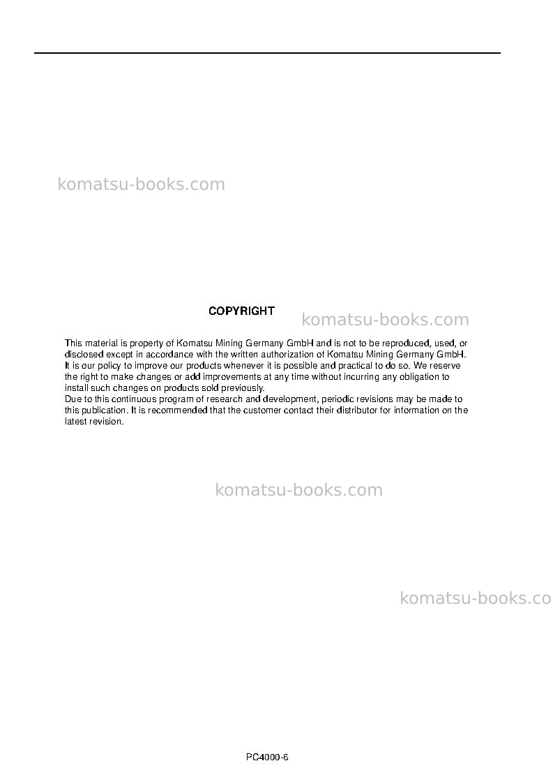 Komatsu pc4000-6deu Operation manual cover Page 2 Komatsu pc4000-6deu Operation manual cover Page 2