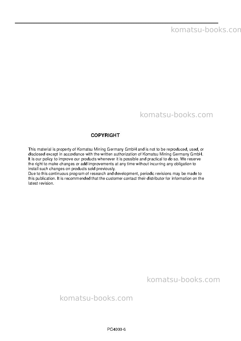 Komatsu pc4000-6deu Operation manual cover Page 2 Komatsu pc4000-6deu Operation manual cover Page 2