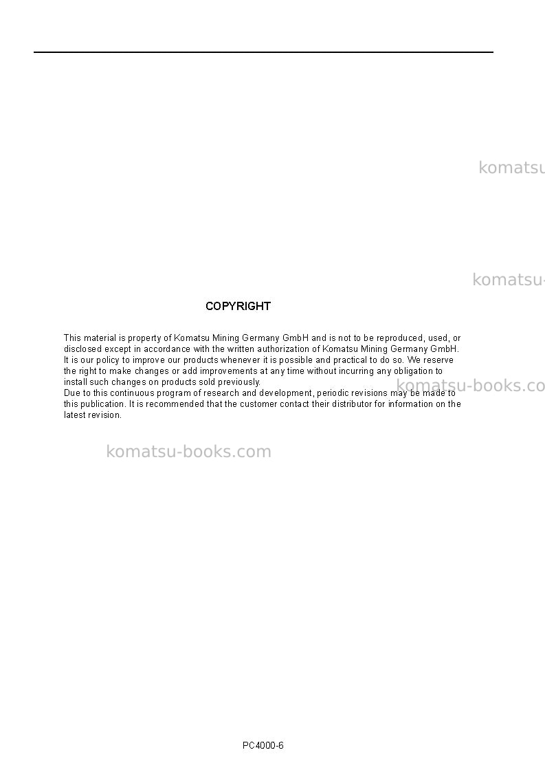 Komatsu pc4000-6deu Operation manual cover Page 2 Komatsu pc4000-6deu Operation manual cover Page 2