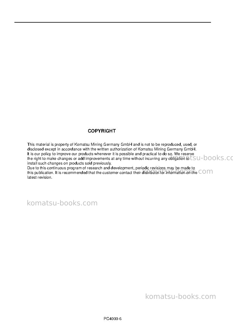 Komatsu pc4000-6deu Operation manual cover Page 2