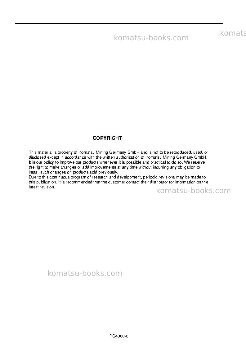 Komatsu pc4000-6deu Operation manual cover Page 2 Komatsu pc4000-6deu Operation manual cover Page 2