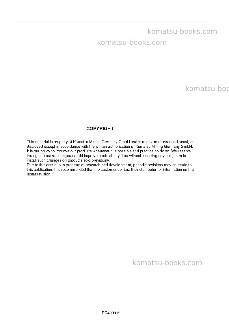 Komatsu pc4000-6deu Operation manual cover Page 2 Komatsu pc4000-6deu Operation manual cover Page 2