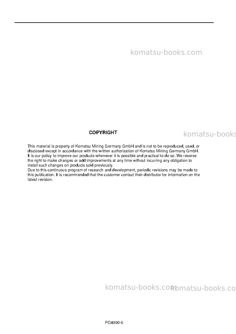 Komatsu pc4000-6deu Operation manual cover Page 2