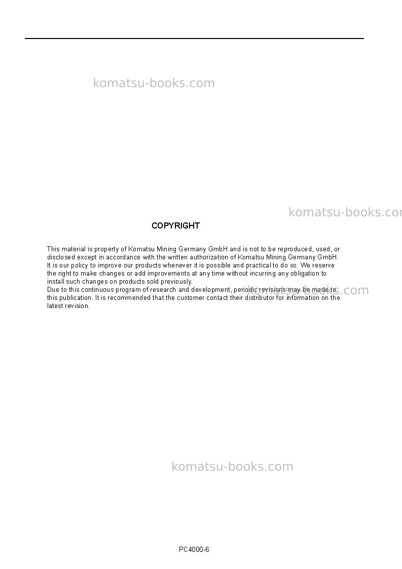 Komatsu pc4000-6deu Operation manual cover Page 2 Komatsu pc4000-6deu Operation manual cover Page 2