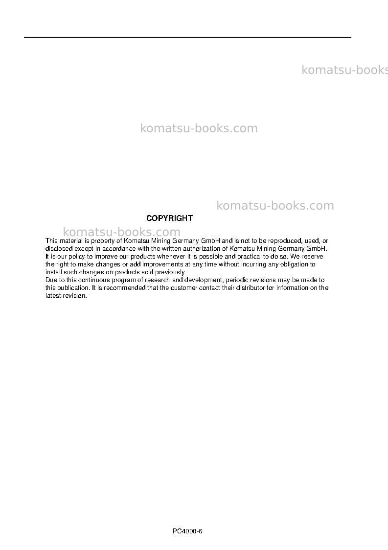 Komatsu pc4000-6deu Operation manual cover Page 2 Komatsu pc4000-6deu Operation manual cover Page 2