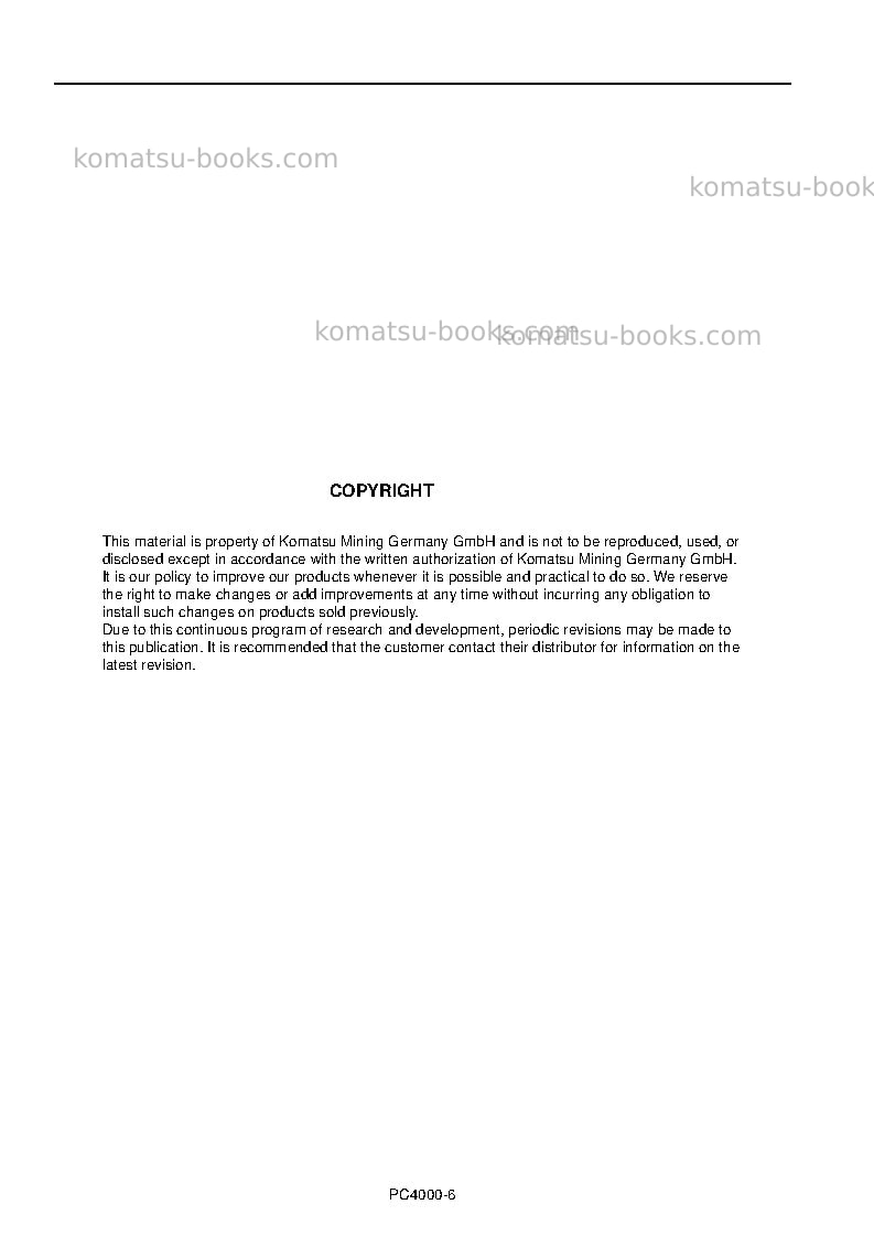 Komatsu pc4000-6deu Operation manual cover Page 2