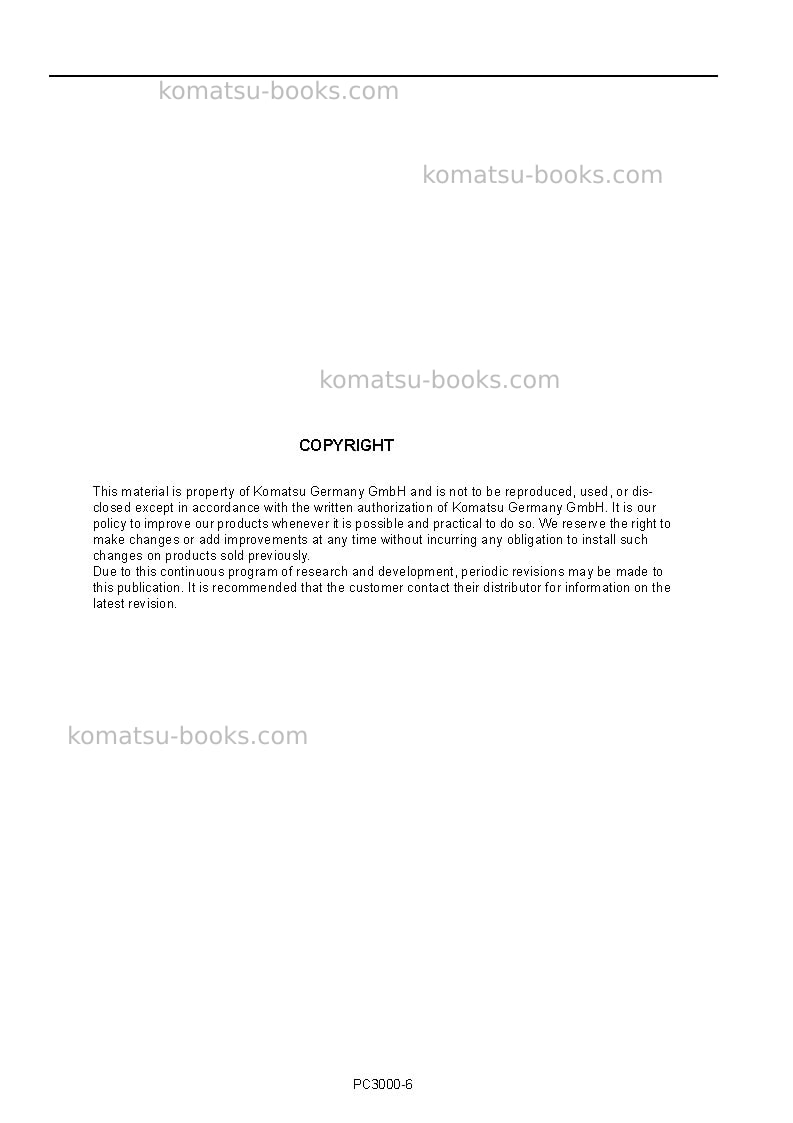 Komatsu pc3000-6deu Operation manual cover Page 2 Komatsu pc3000-6deu Operation manual cover Page 2