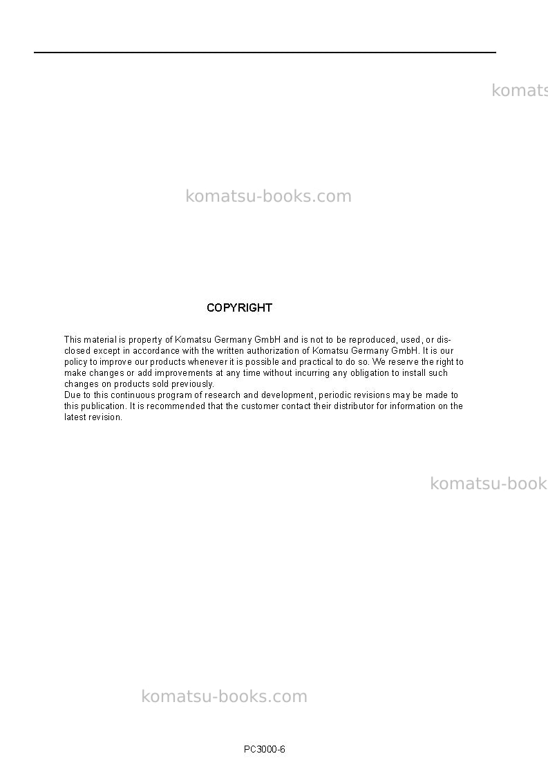 Komatsu pc3000-6deu Operation manual cover Page 2