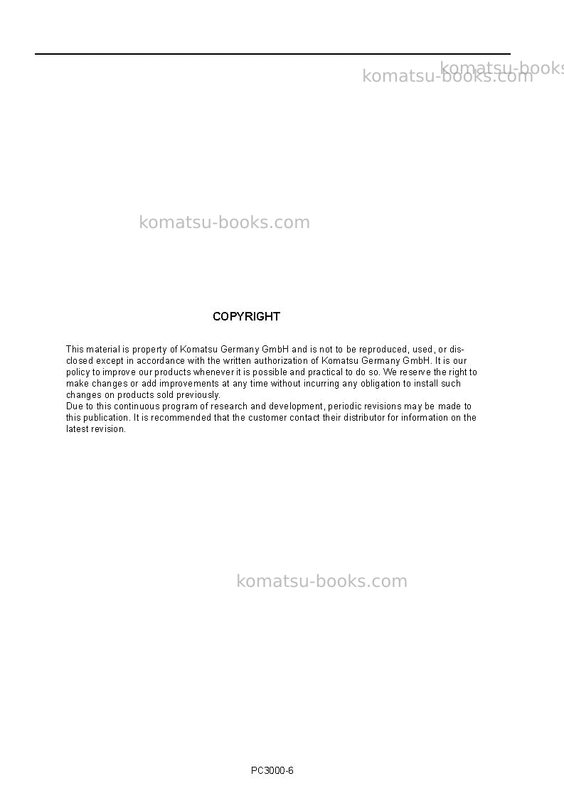 Komatsu pc3000-6deu Operation manual cover Page 2