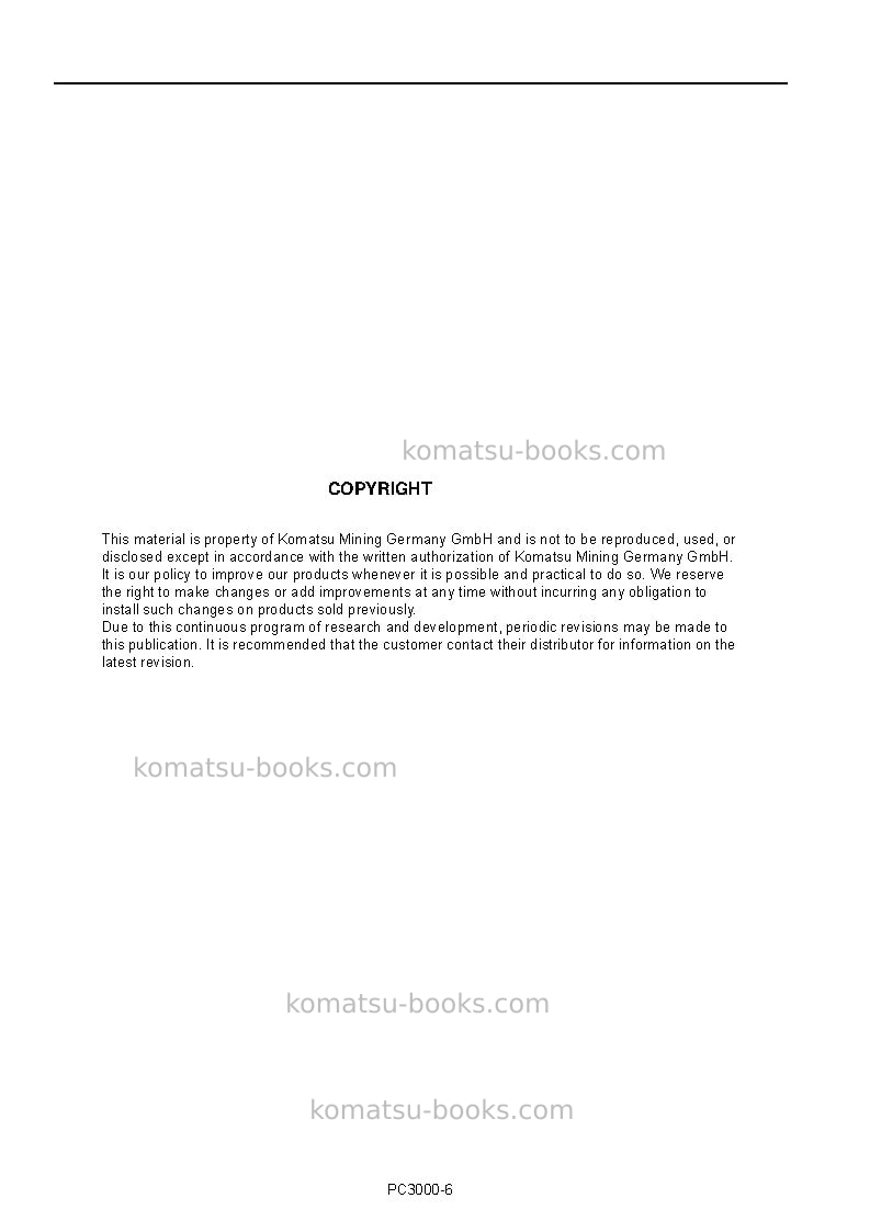Komatsu pc3000-6deu Repair & maintenance cover Page 2 Komatsu pc3000-6deu Repair & maintenance cover Page 2
