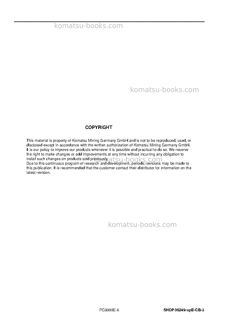 Komatsu pc3000e-6deu Repair & maintenance cover Page 2 Komatsu pc3000e-6deu Repair & maintenance cover Page 2