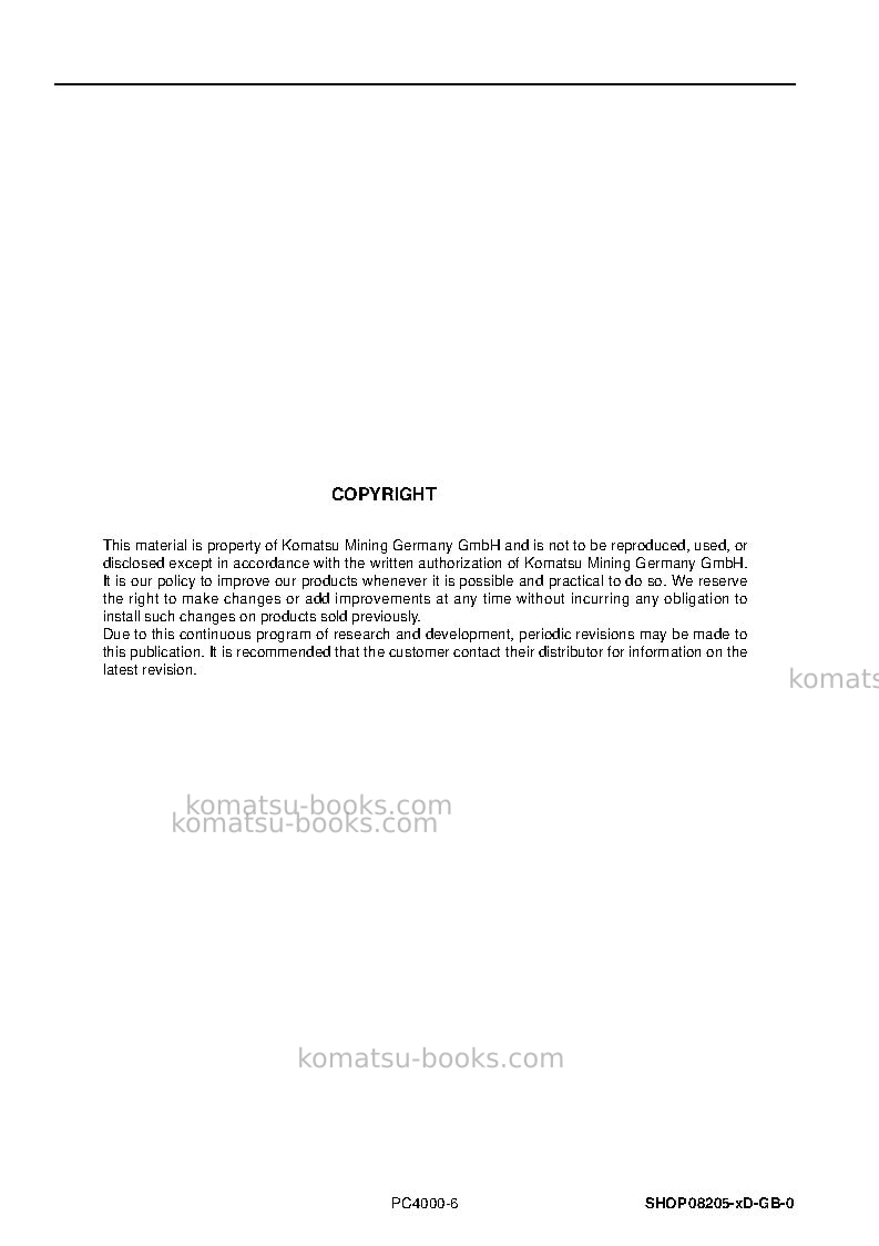 Komatsu pc4000-6deu Repair & maintenance cover Page 2 Komatsu pc4000-6deu Repair & maintenance cover Page 2
