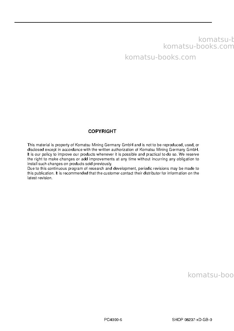 Komatsu pc4000-6deu Repair & maintenance cover Page 2 Komatsu pc4000-6deu Repair & maintenance cover Page 2