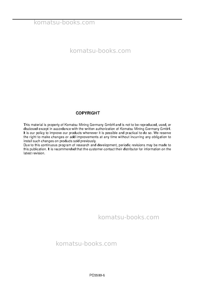 Komatsu pc5500-6deu Repair & maintenance cover Page 2 Komatsu pc5500-6deu Repair & maintenance cover Page 2
