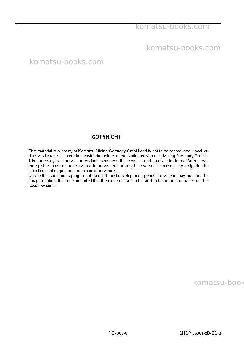 Komatsu pc7000-6deu Repair & maintenance cover Page 2 Komatsu pc7000-6deu Repair & maintenance cover Page 2
