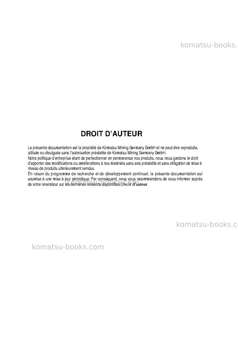 Komatsu pc4000-6deu Manuel d'utilisation couverture Page 2 Komatsu pc4000-6deu Manuel d'utilisation couverture Page 2