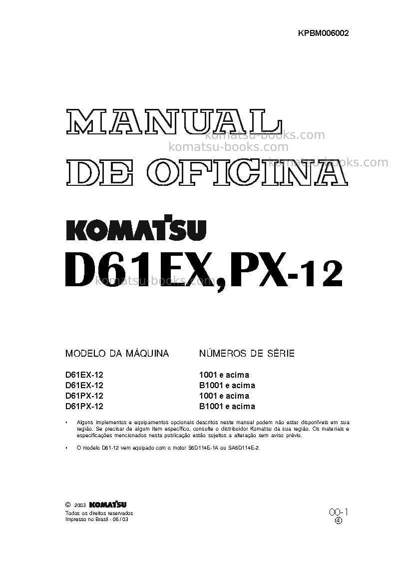 Komatsu d61ex-12bra Reparo e manutenção capa Página 2 Komatsu d61ex-12bra Reparo e manutenção capa Página 2