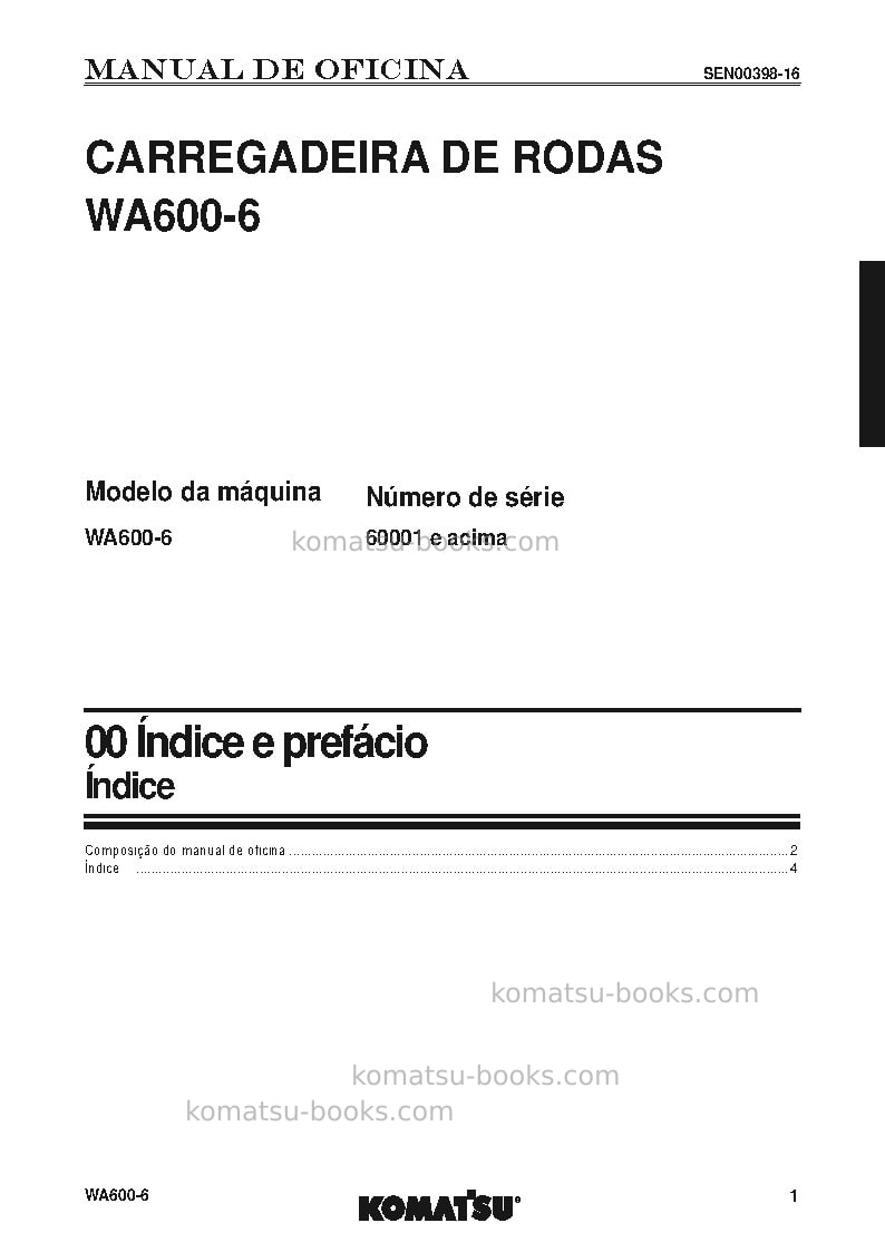 Komatsu wa600-6jpn Reparo e manutenção capa Página 2