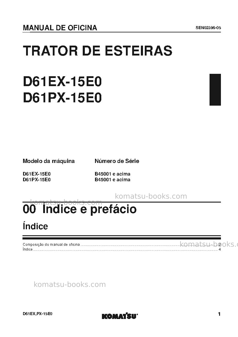 Komatsu d61ex-15bra-e0 Reparo e manutenção capa Página 2 Komatsu d61ex-15bra-e0 Reparo e manutenção capa Página 2