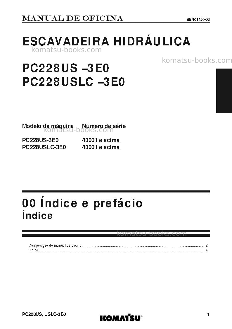 Komatsu pc228uslc-3jpn-e0 Reparo e manutenção capa Página 2 Komatsu pc228uslc-3jpn-e0 Reparo e manutenção capa Página 2