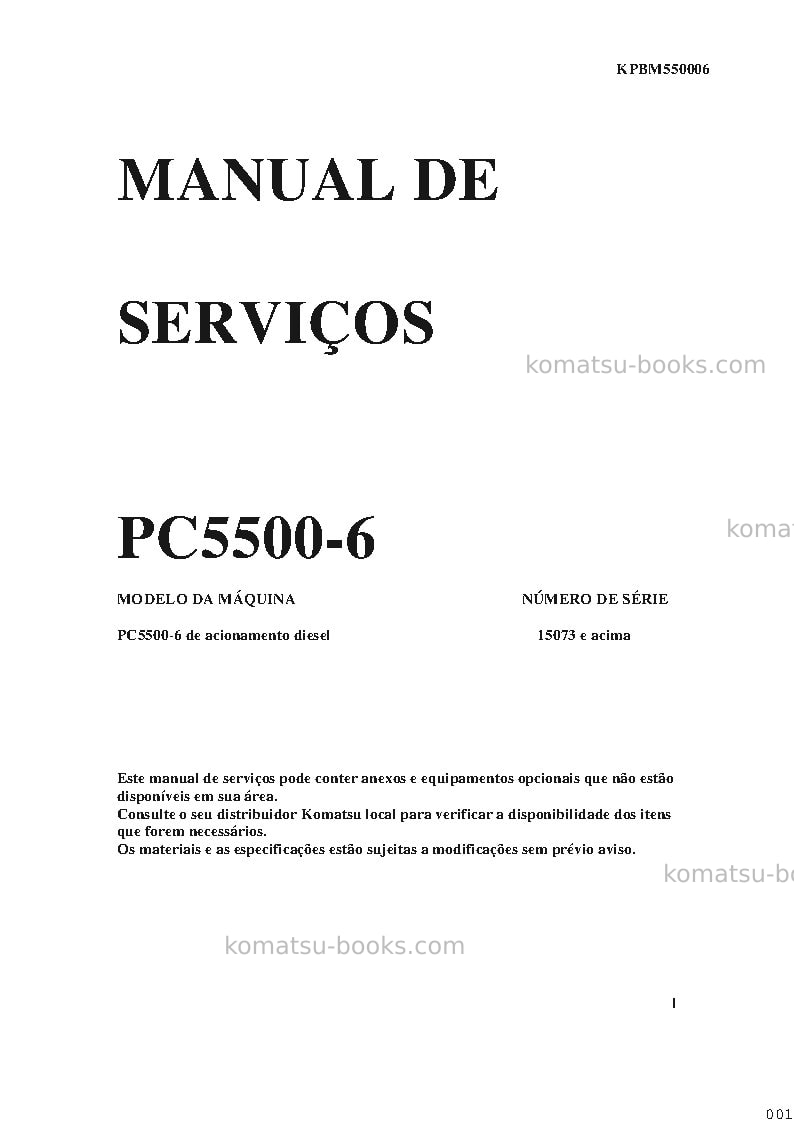 Komatsu pc5500-6deu Reparo e manutenção capa Página 2 Komatsu pc5500-6deu Reparo e manutenção capa Página 2