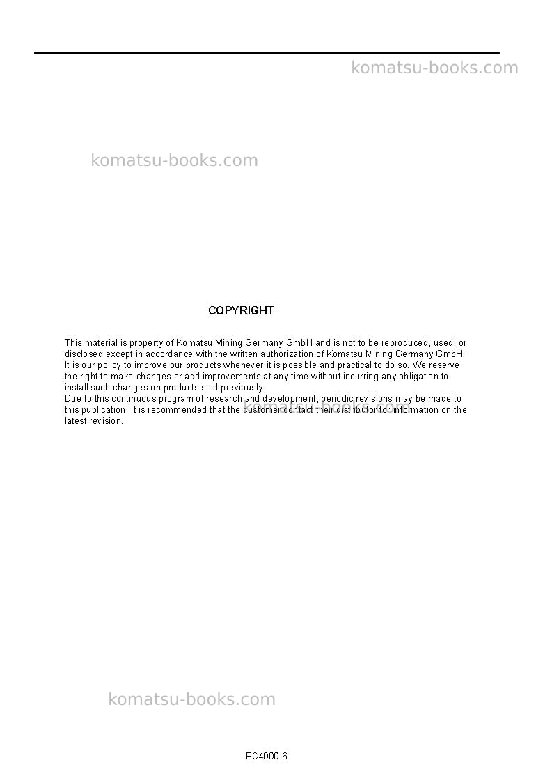 Komatsu pc4000-6deu Operation manual cover Page 2 Komatsu pc4000-6deu Operation manual cover Page 2