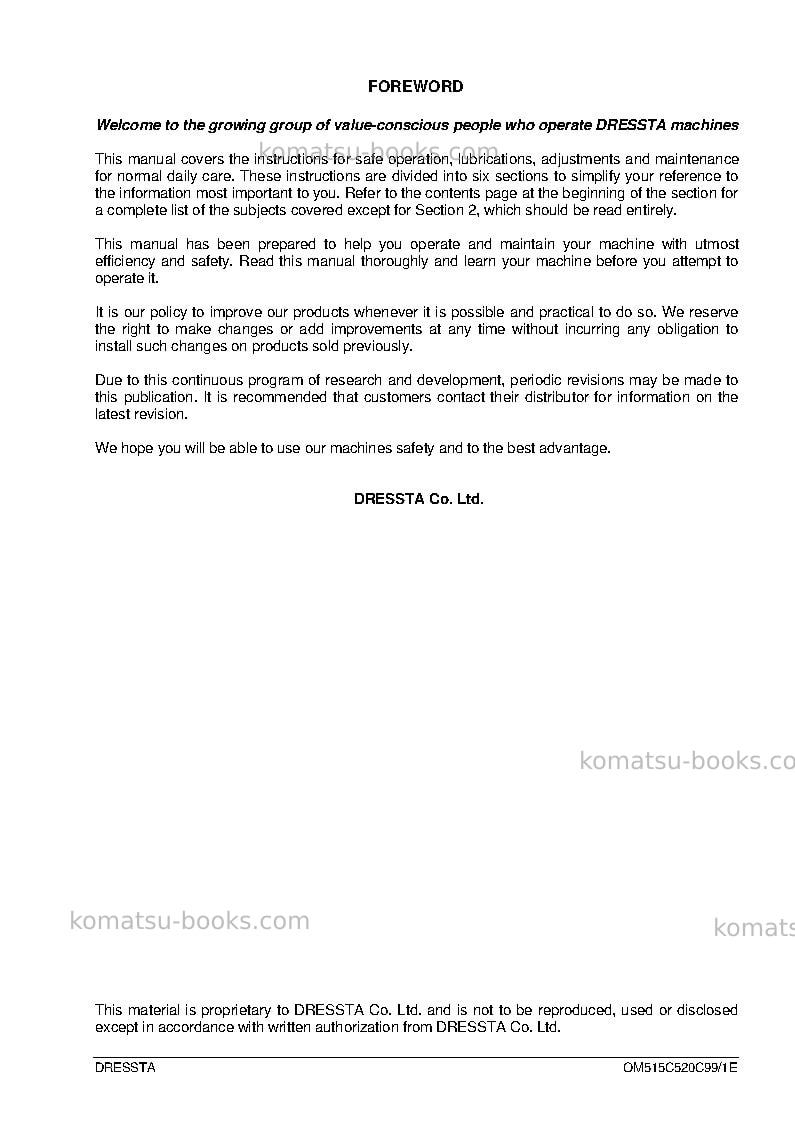 Komatsu 515ch Operation manual cover Page 2 Komatsu 515ch Operation manual cover Page 2