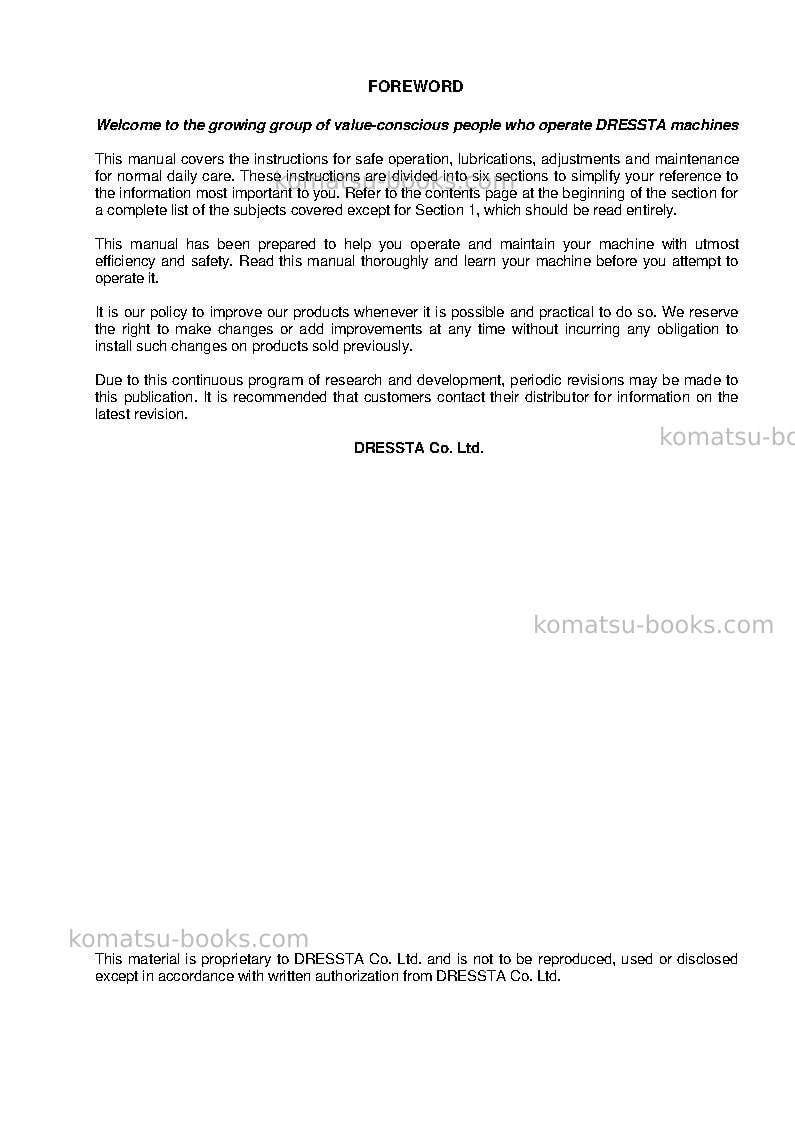 Komatsu 560c Operation manual cover Page 2 Komatsu 560c Operation manual cover Page 2