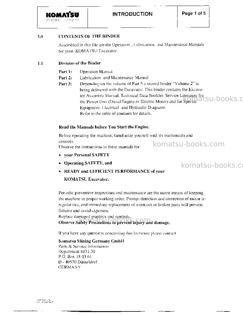 Komatsu pc3000-1deu Operation manual cover Page 2