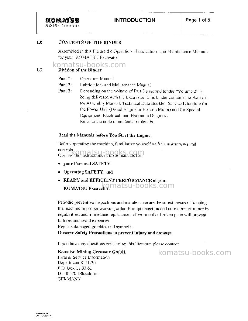 Komatsu pc3000-1deu Operation manual cover Page 2