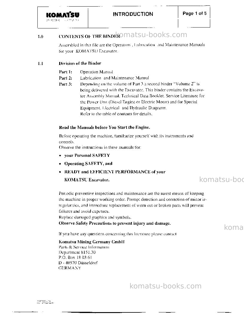 Komatsu pc3000-1deu Operation manual cover Page 2 Komatsu pc3000-1deu Operation manual cover Page 2